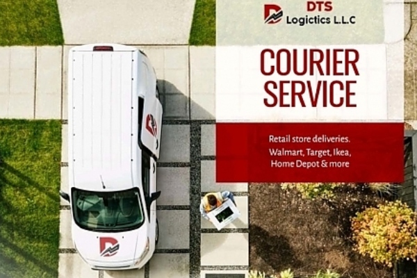 DTS Logistics van stationed in a leafy Phoenix driveway