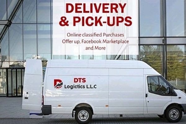 Delivery van by DTS Logistics in front of a Phoenix building